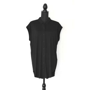 A4 Auth EILEEN FISHER Black Viscose Button Up Sleeveless Shirt Dress Size L